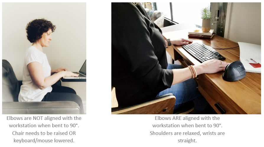 Good vs bad sitting positions, elbow alignment and workstation height